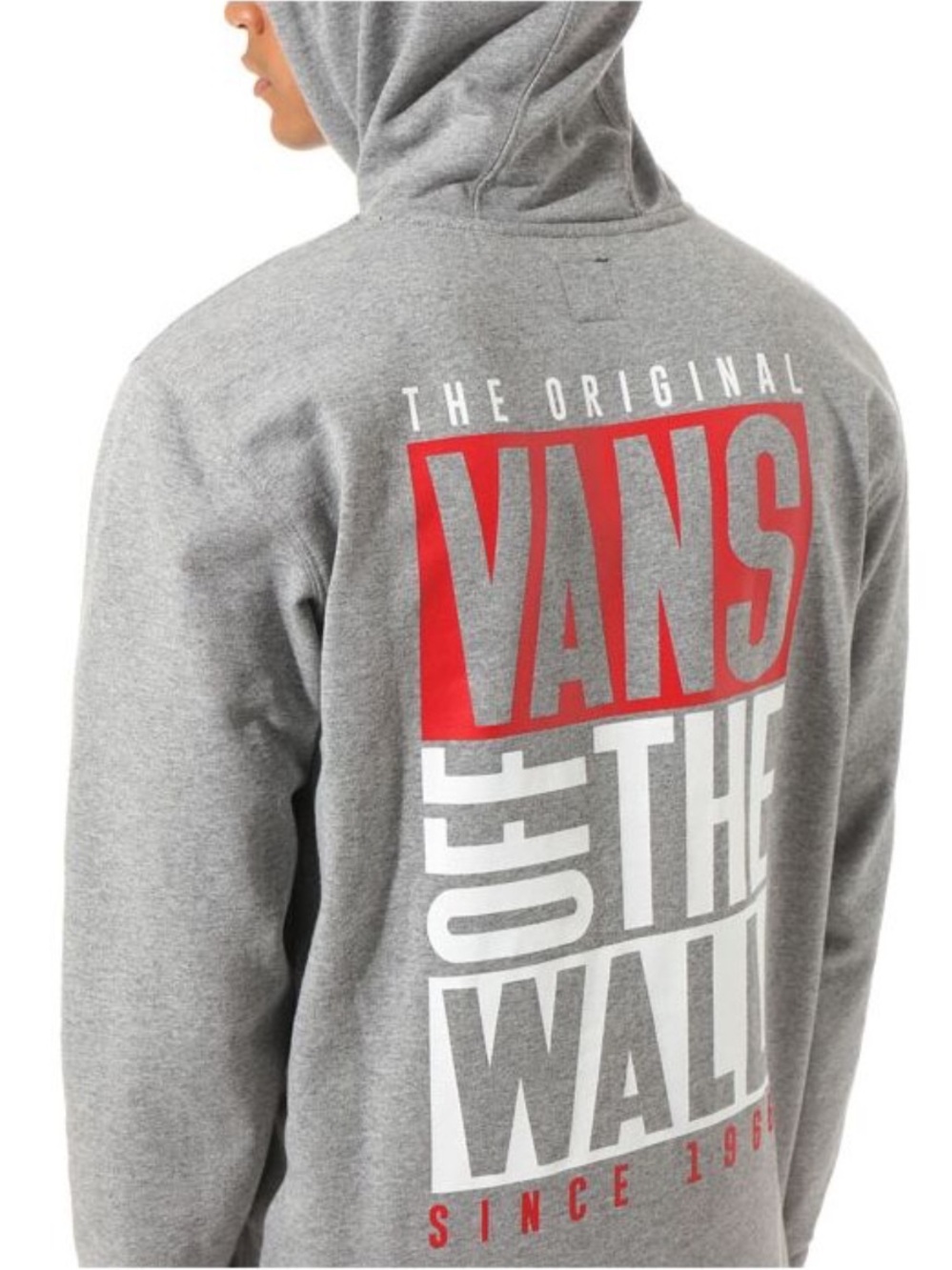Vans Grey Hoodie with Red and White 'Off The Wall' Back Graphic